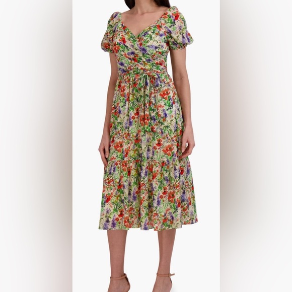 Julia Jordan Floral Puff Sleeve Fit & Flare Midi Dress Size 8 NWT V Neck - Picture 3 of 7